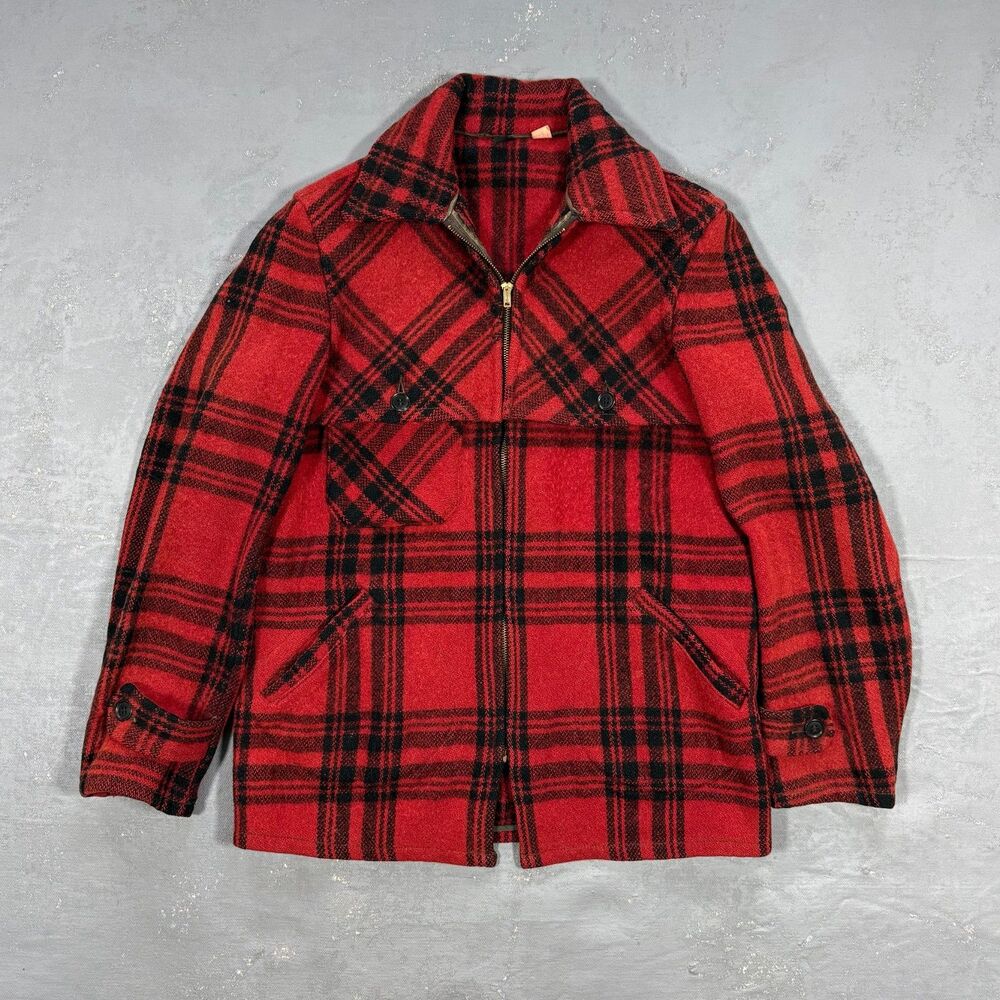 Vintage 1940s-1950s Hercules, Sears Roebuck Buffalo Plaid Wool Jacket 34R, XS